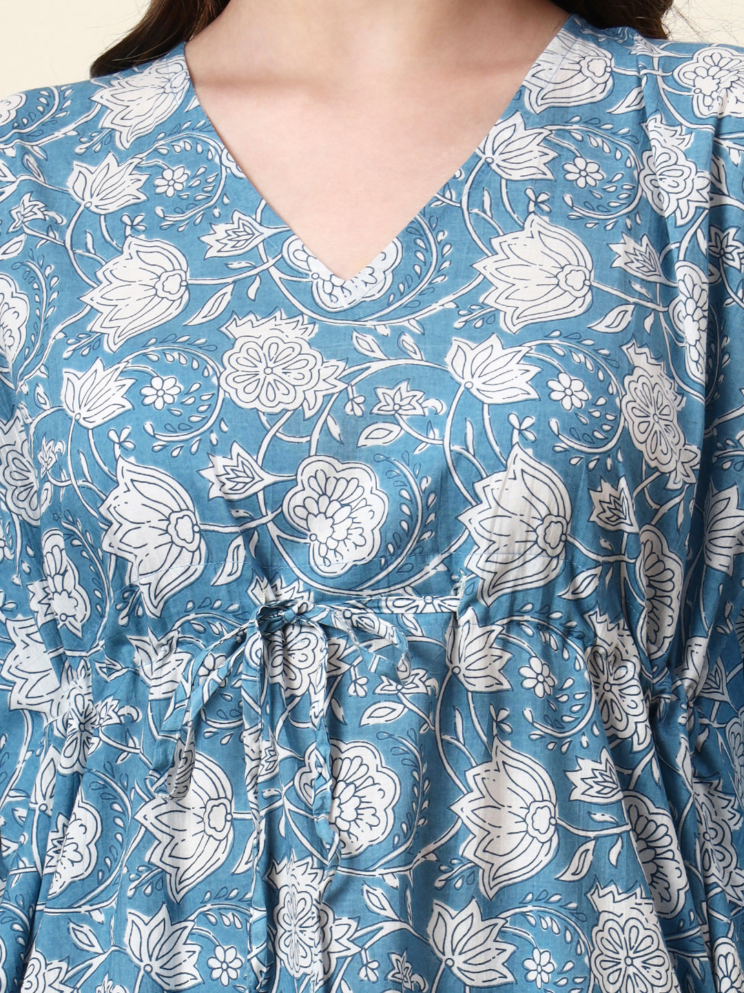 Divena Blue V-Neck Cotton Kaaftan Co-ords Sets