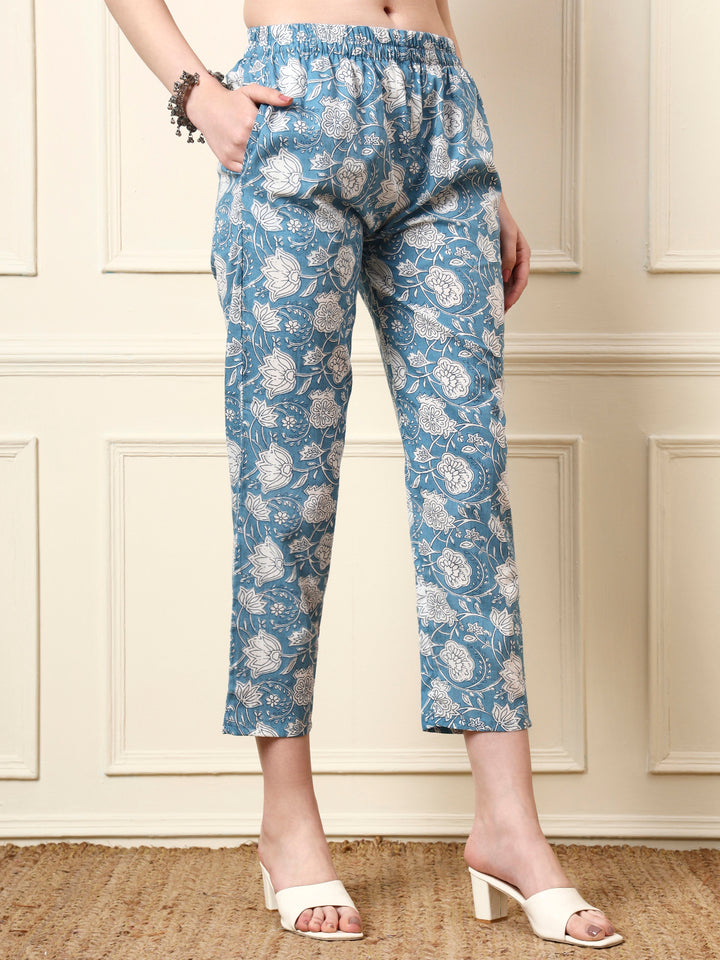 Divena Blue V-Neck Cotton Kaaftan Co-ords Sets