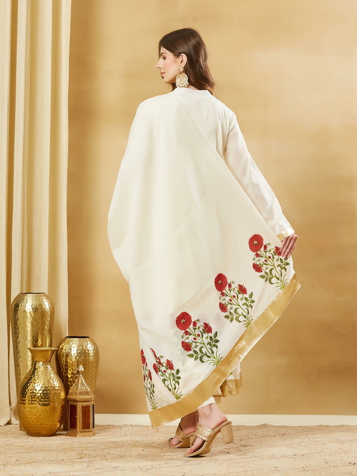 Divena White Cotton Hand Block Print Anarkali Kurta Sets with Dupatta