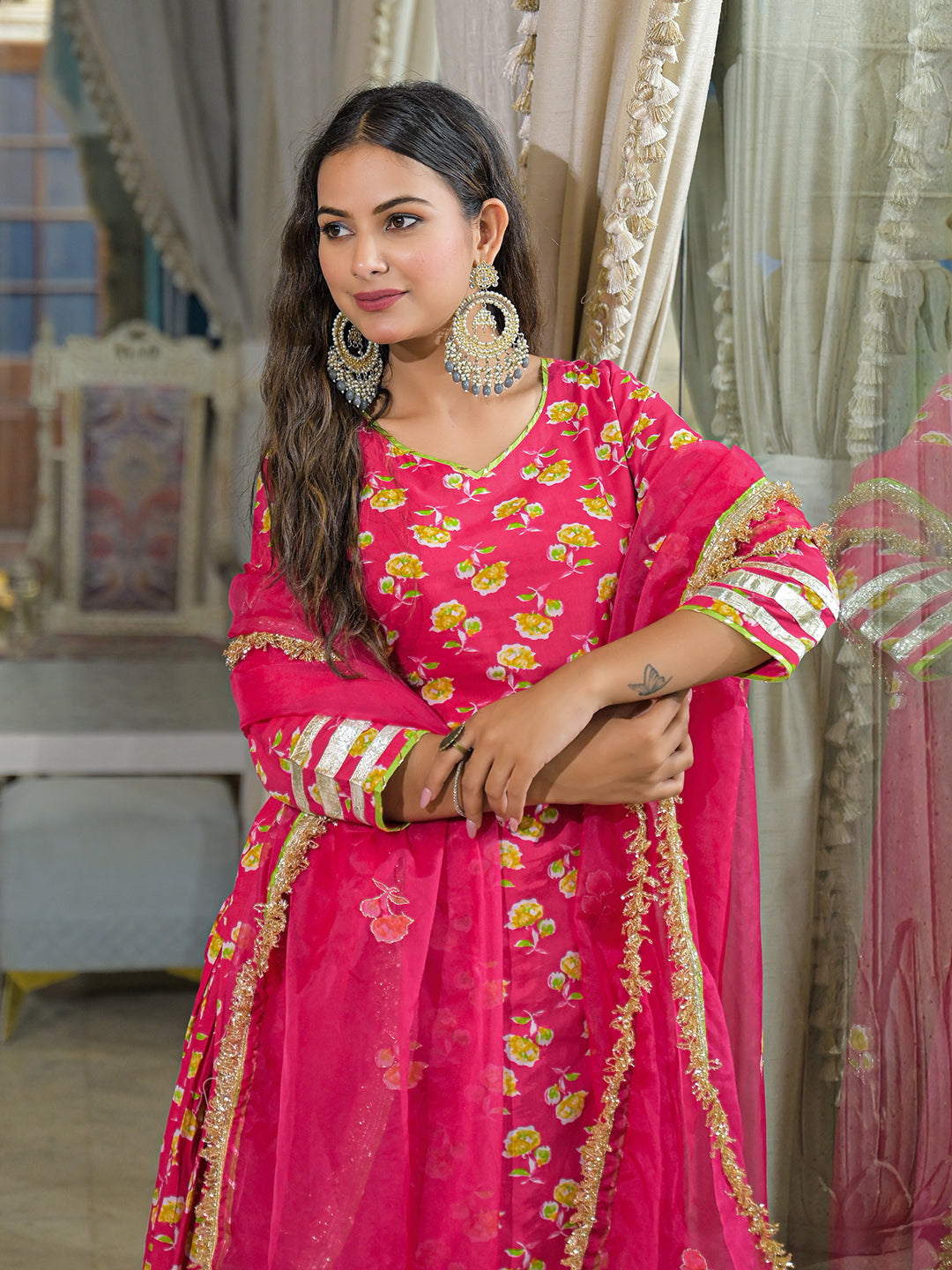 Divena Pink Cotton Kurti Lehenga Sets With Dupatta