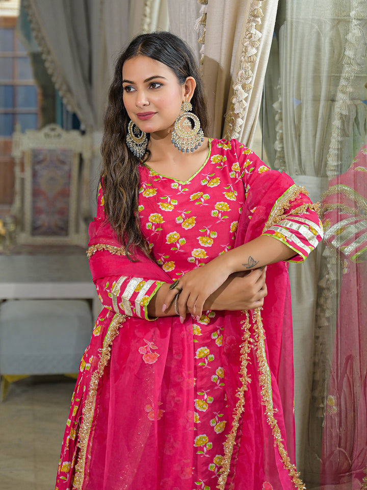 Divena Pink Cotton Kurti Lehenga Sets With Dupatta