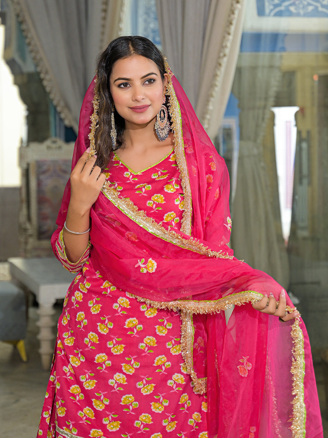 Divena Pink Cotton Kurti Lehenga Sets With Dupatta
