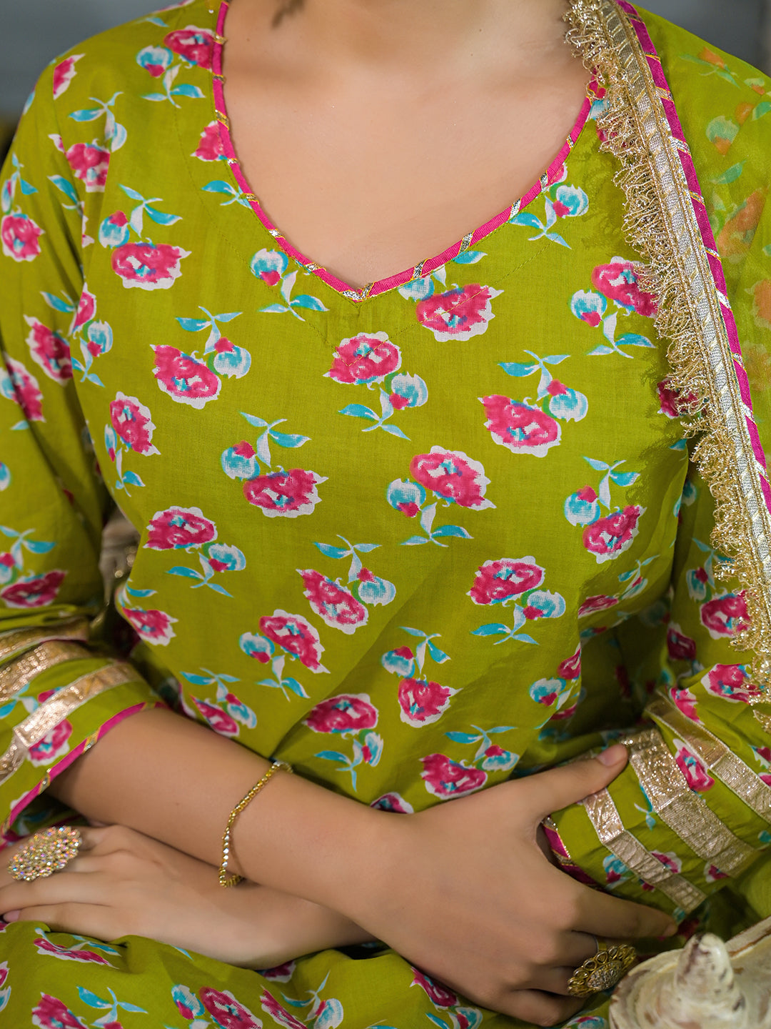 Divena Green Cotton Kurti Lehenga Sets With Dupatta