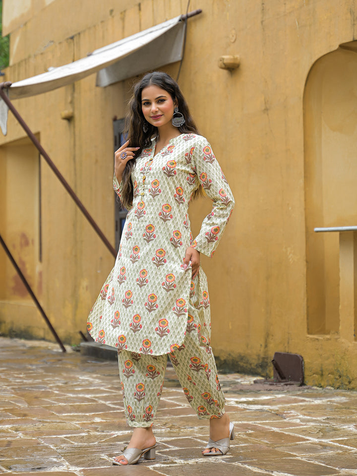 Divena Cream Floral Print Cotton Co-ords Sets