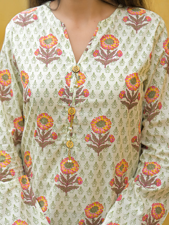 Divena Cream Floral Print Cotton Co-ords Sets