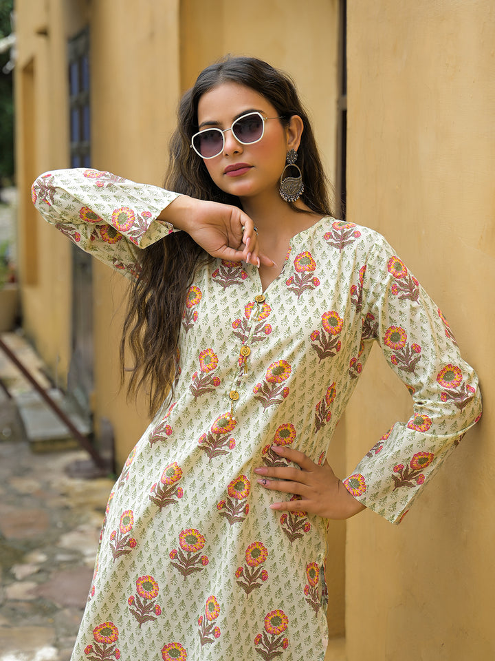 Divena Cream Floral Print Cotton Co-ords Sets