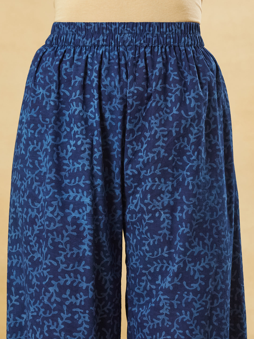 Divena Blue Floral Kota Doria Hand Block Kurta Pant Set With Dupatta