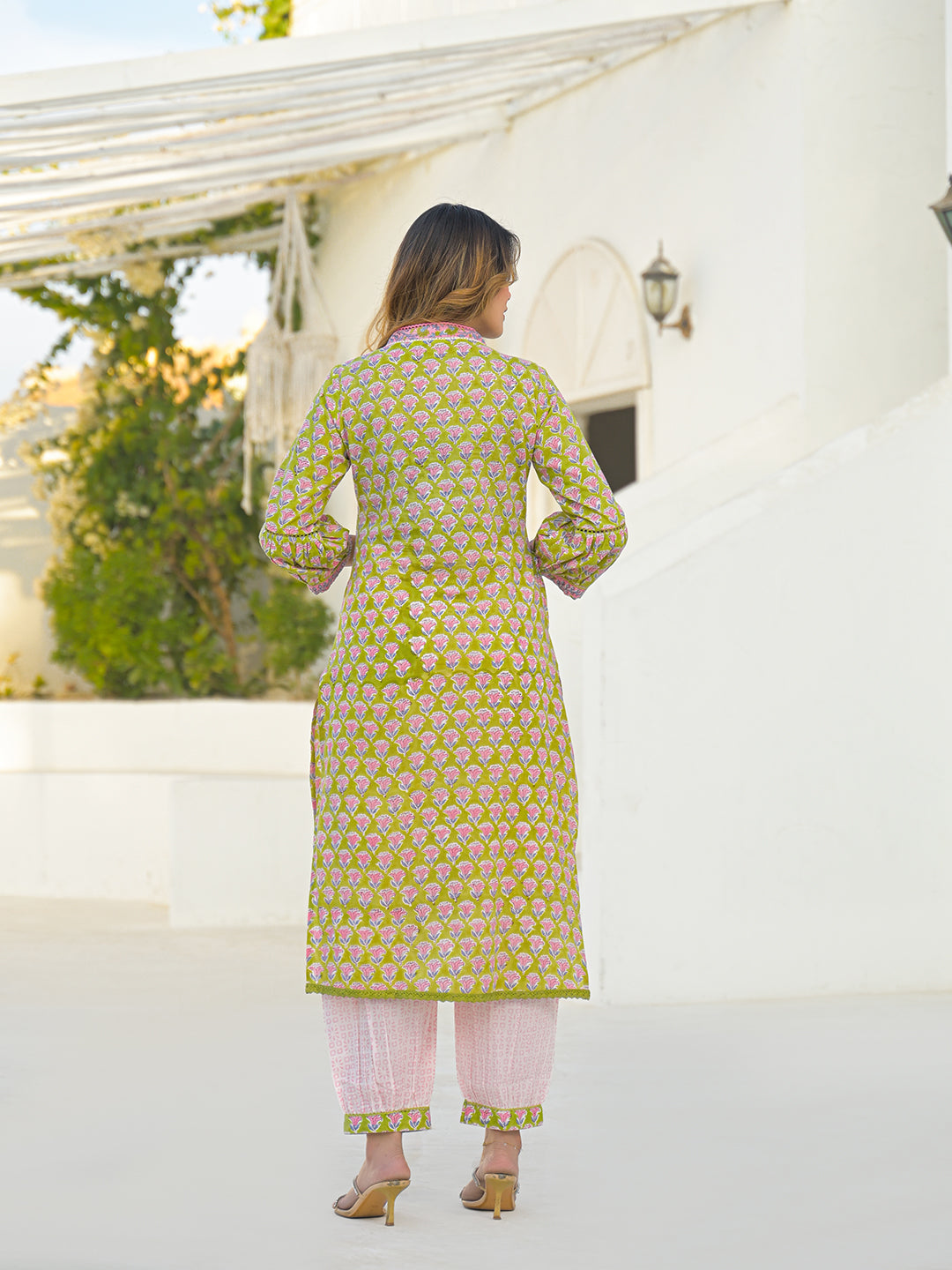 Divena Green Hand Block Cotton Straight Kurta Pant Set With Dupatta