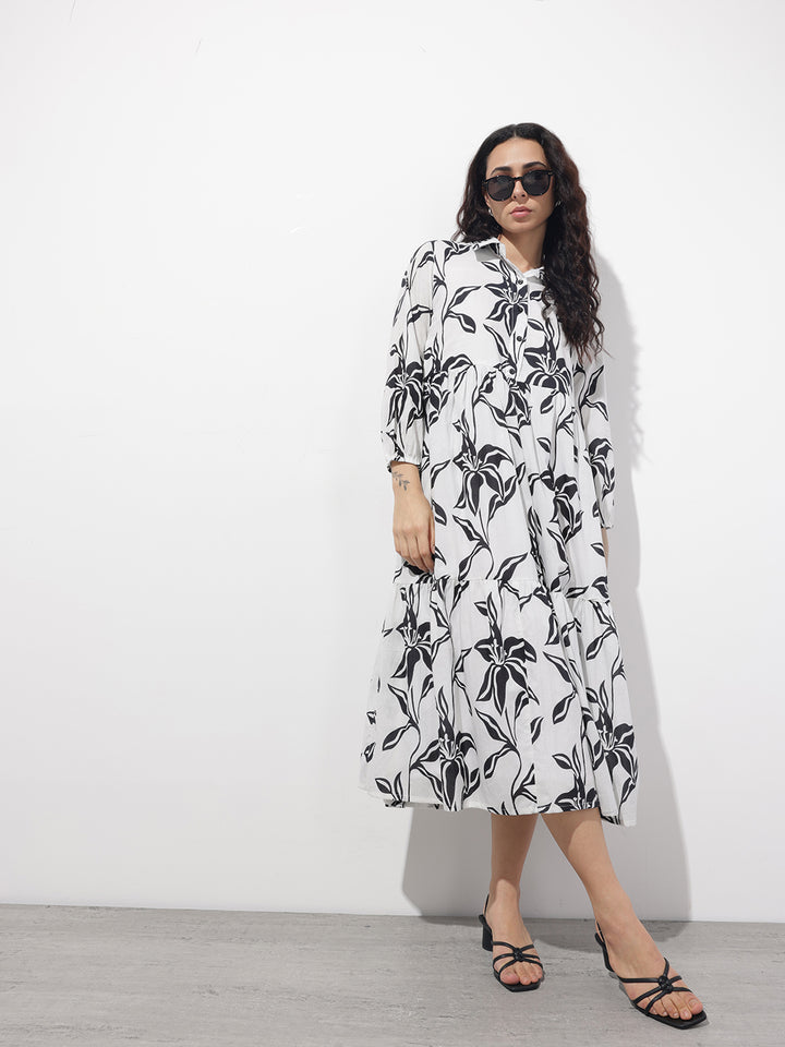 Divena White Shirt Coller Mulmul Linning Cotton Dress