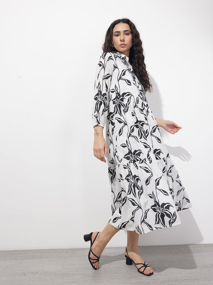 Divena White Shirt Coller Mulmul Linning Cotton Dress