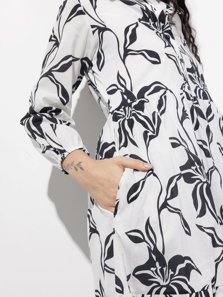 Divena White Shirt Coller Mulmul Linning Cotton Dress