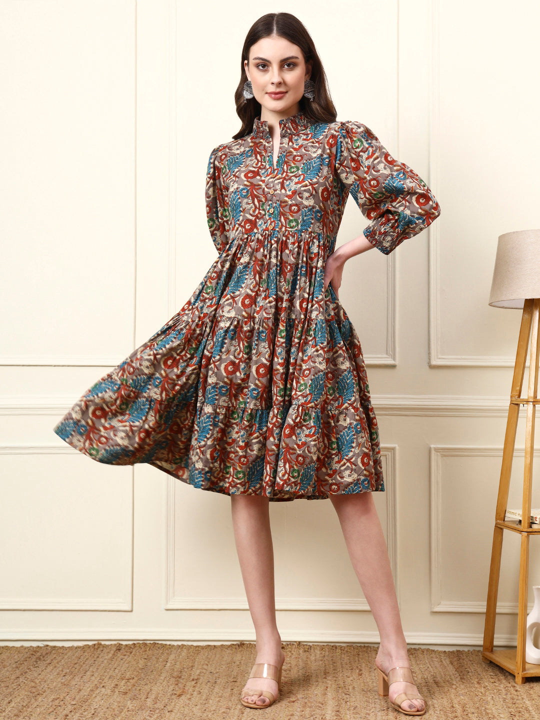 Divena Multi Color Boat Neck Cotton Dress