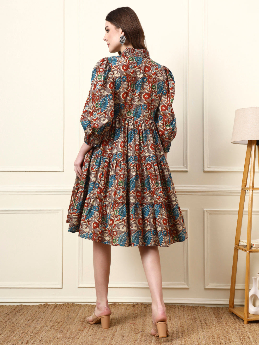 Divena Multi Color Boat Neck Cotton Dress