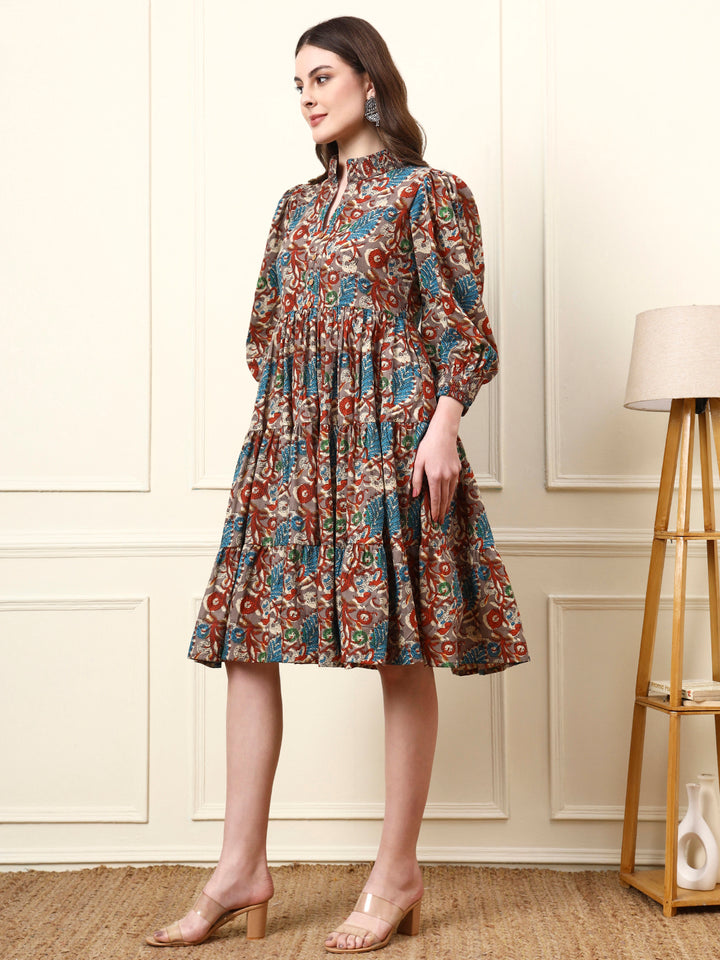 Divena Multi Color Boat Neck Cotton Dress