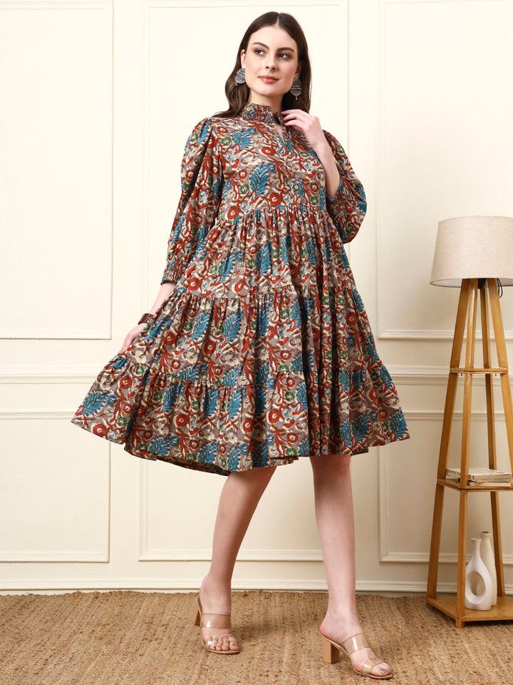 Divena Multi Color Boat Neck Cotton Dress