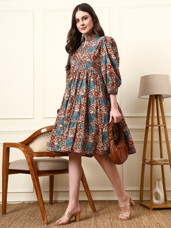 Divena Multi Color Boat Neck Cotton Dress