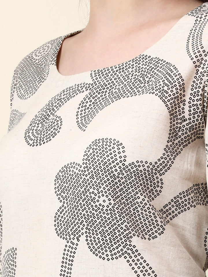 Divena Off White Cotton Round Neck Kurta Palazzo Set
