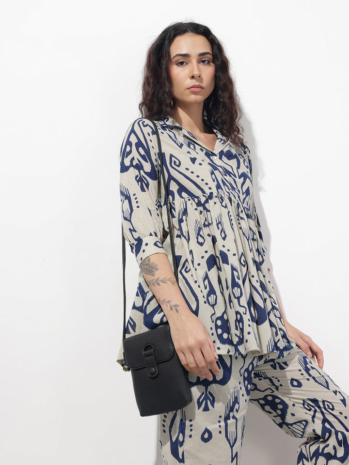 Divena Navy Blue Lepel Coller Peplum Co-ords Set