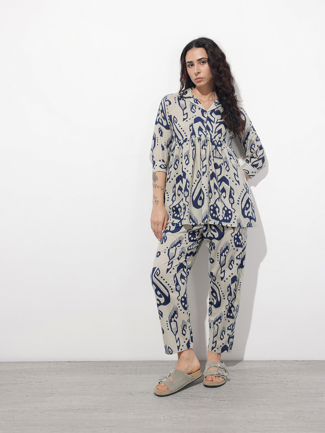 Divena Navy Blue Lepel Coller Peplum Co-ords Set