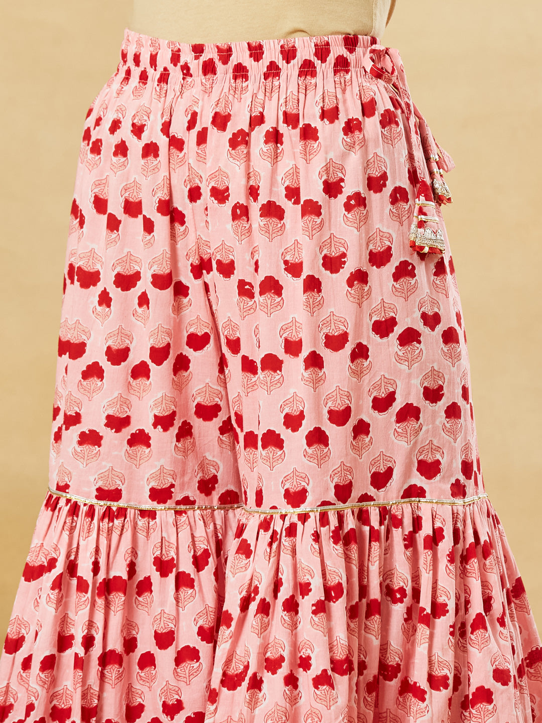 Divena Pink Hand Block Cotton Kurta Sharara Set with Dupatta