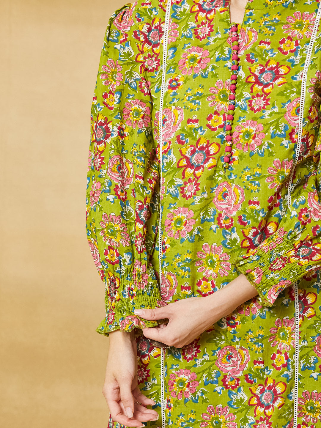 Divena Green Cotton Kurta With Harem Pant Set