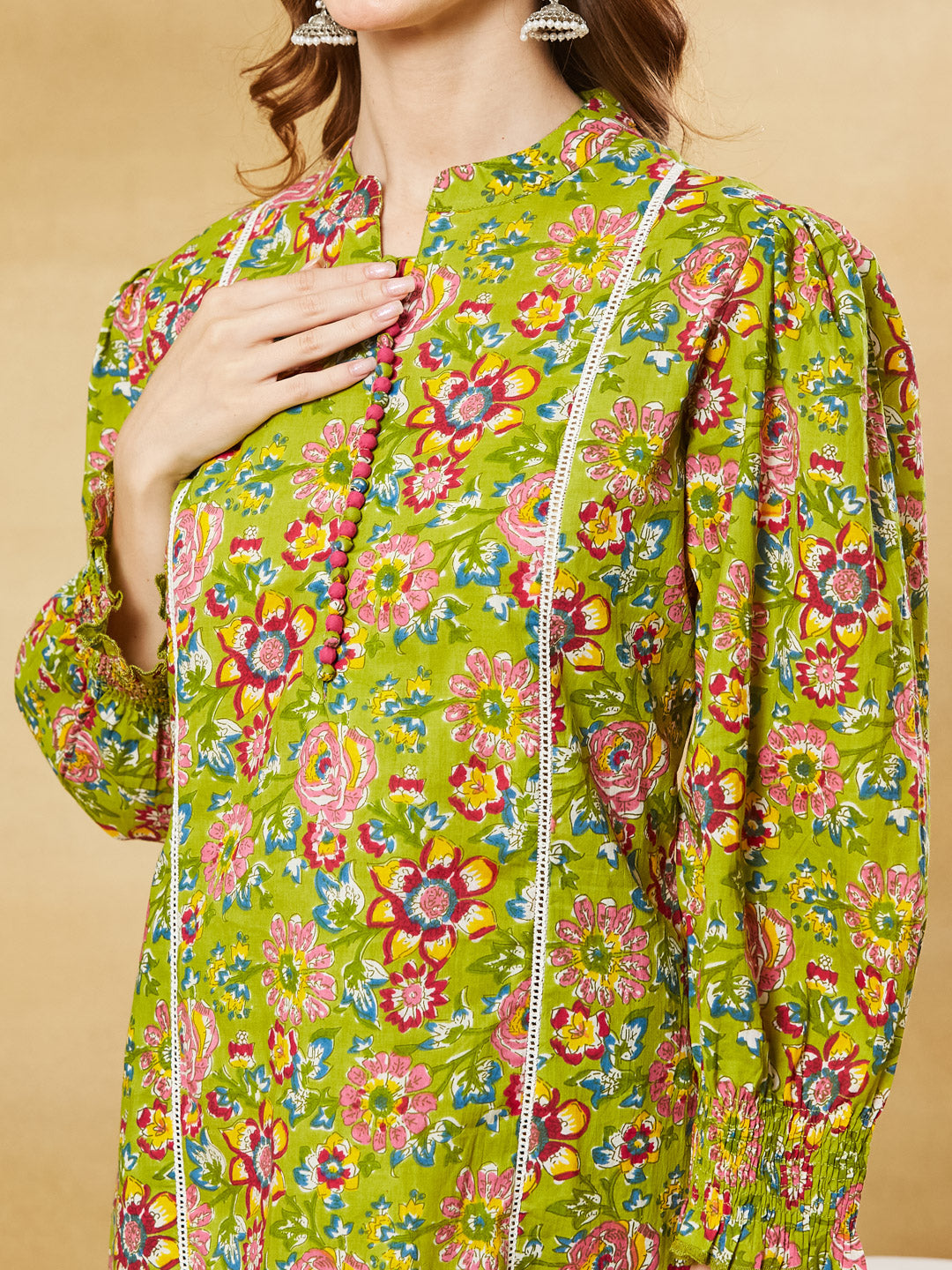 Divena Green Cotton Kurta With Harem Pant Set
