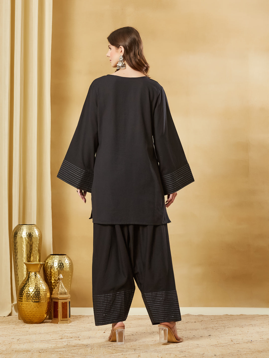Divena Black Solid Cotton Farshi Salwar Set