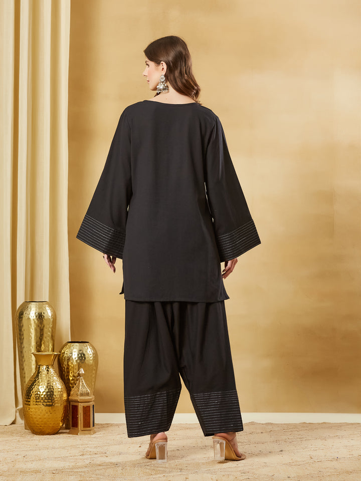 Divena Black Solid Cotton Farshi Salwar Set