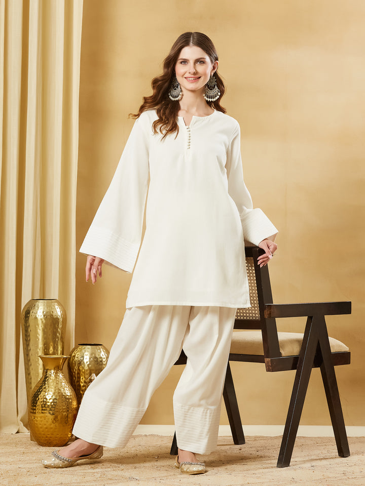 Divena Off White Solid Cotton Farshi Salwar Suit Set
