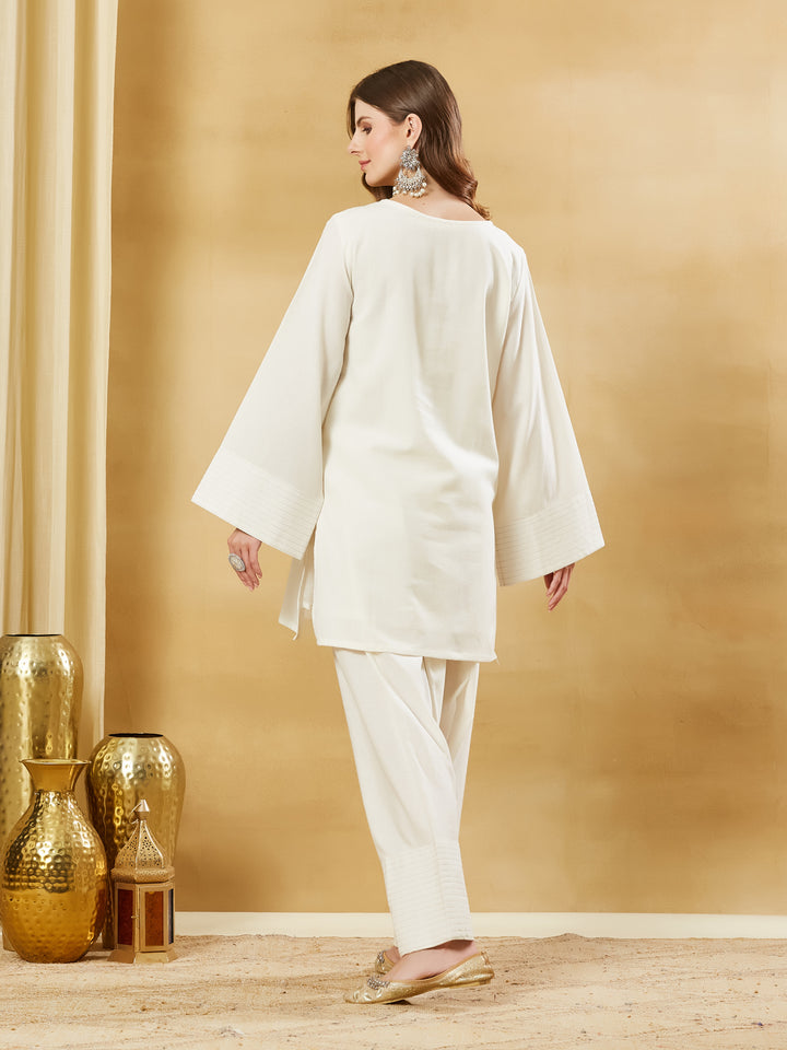 Divena Off White Solid Cotton Farshi Salwar Suit Set