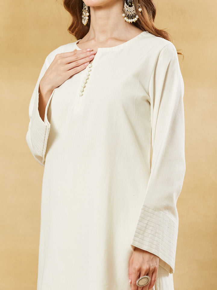 Divena Off White Solid Cotton Farshi Salwar Suit Set
