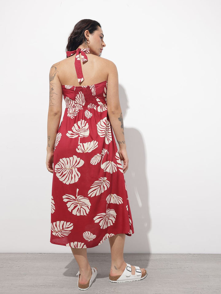 Divena Maroon Shoulder Strapes Fit & Flared Rayon Dress