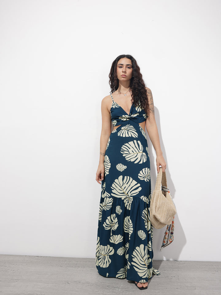 Divena Blue Shoulder Strap Rayon Dress