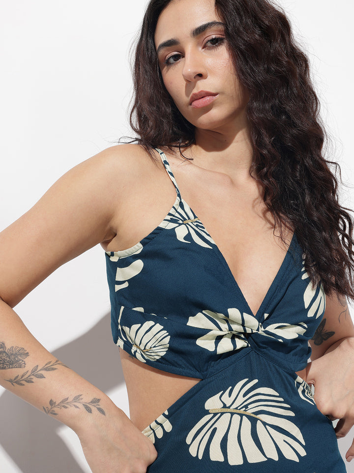 Divena Blue Shoulder Strap Rayon Dress