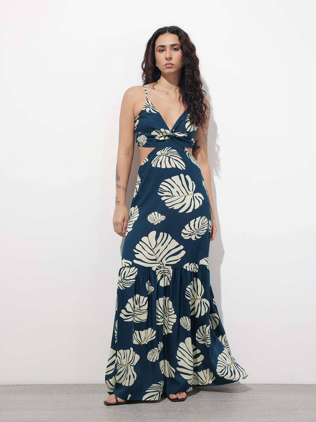 Divena Blue Shoulder Strap Rayon Dress