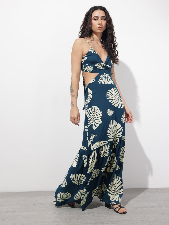 Divena Blue Shoulder Strap Rayon Dress