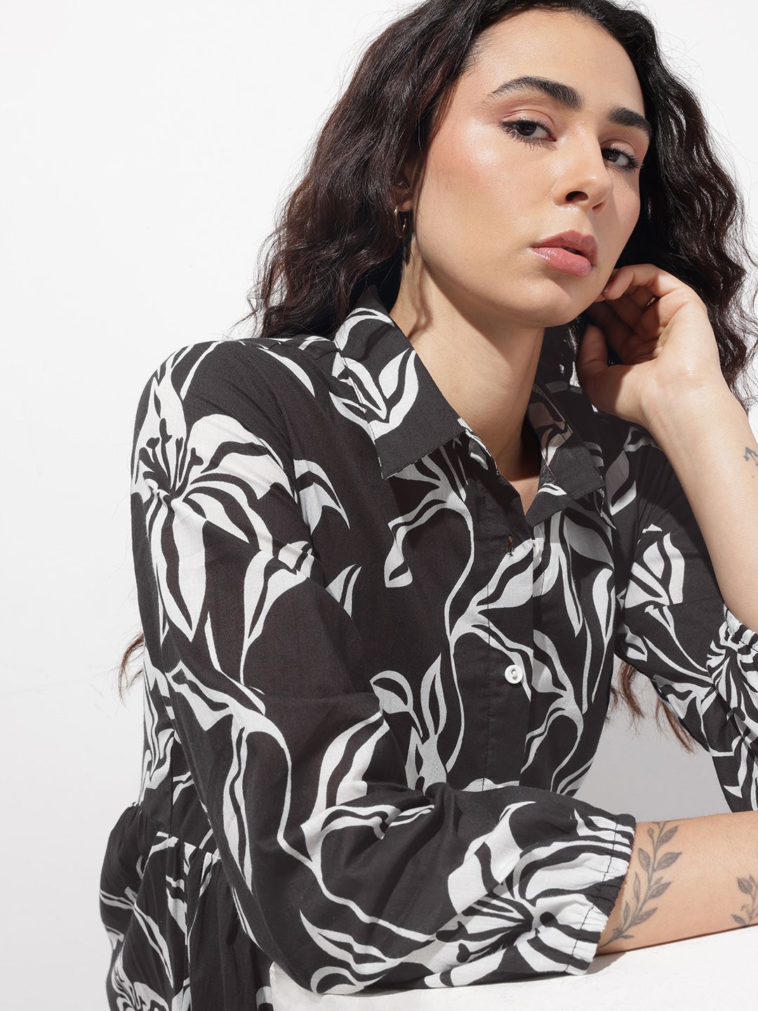 Divena Black Shirt Coller Mulmul Linning Cotton Dress