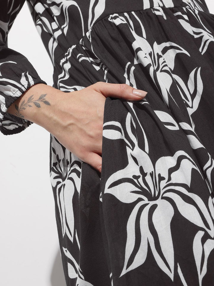 Divena Black Shirt Coller Mulmul Linning Cotton Dress