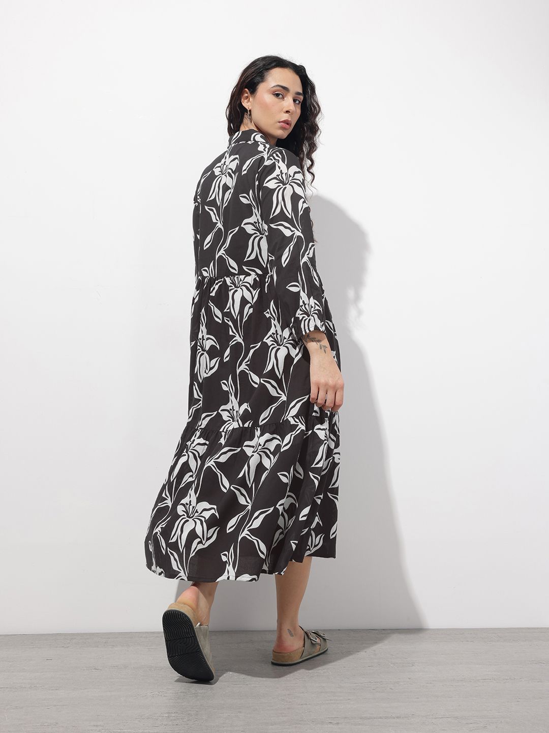 Divena Black Shirt Coller Mulmul Linning Cotton Dress