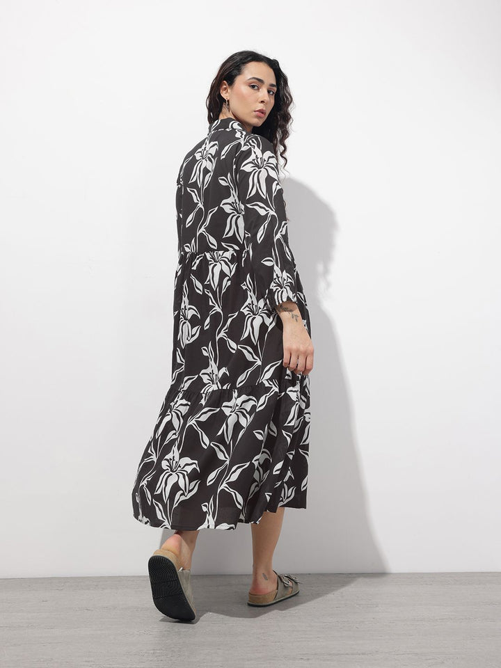 Divena Black Shirt Coller Mulmul Linning Cotton Dress