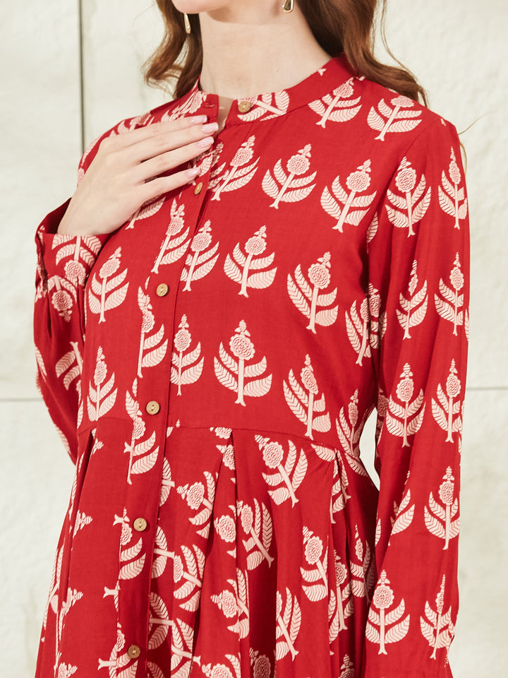 Divena Red Rayon Boat Neck Knee Length Dress
