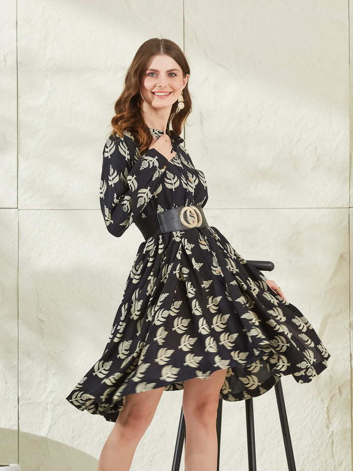 Divena Black Rayon Boat Neck Knee Length Dress