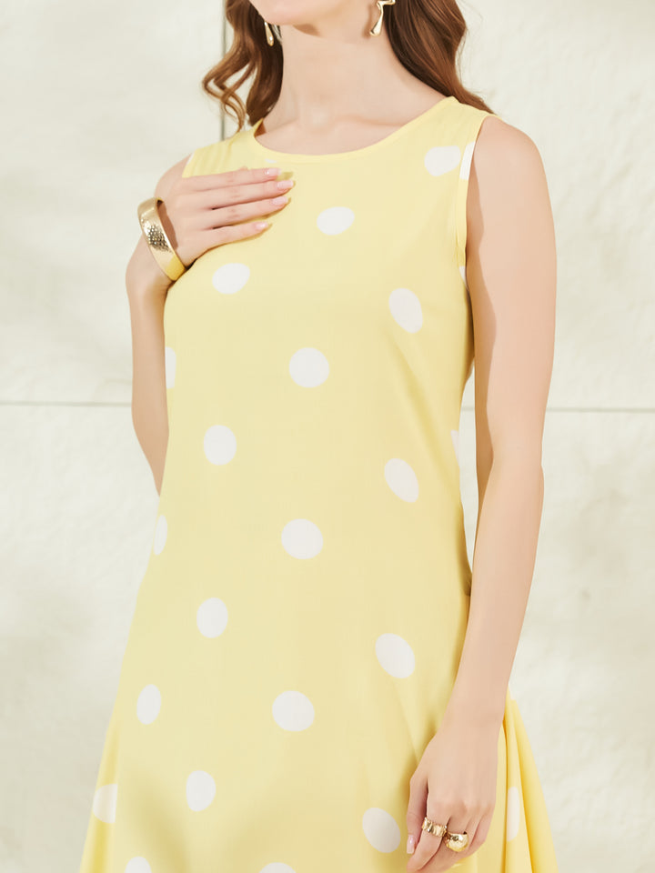 Divena Yellow Rayon Polka Dots Midi Dress