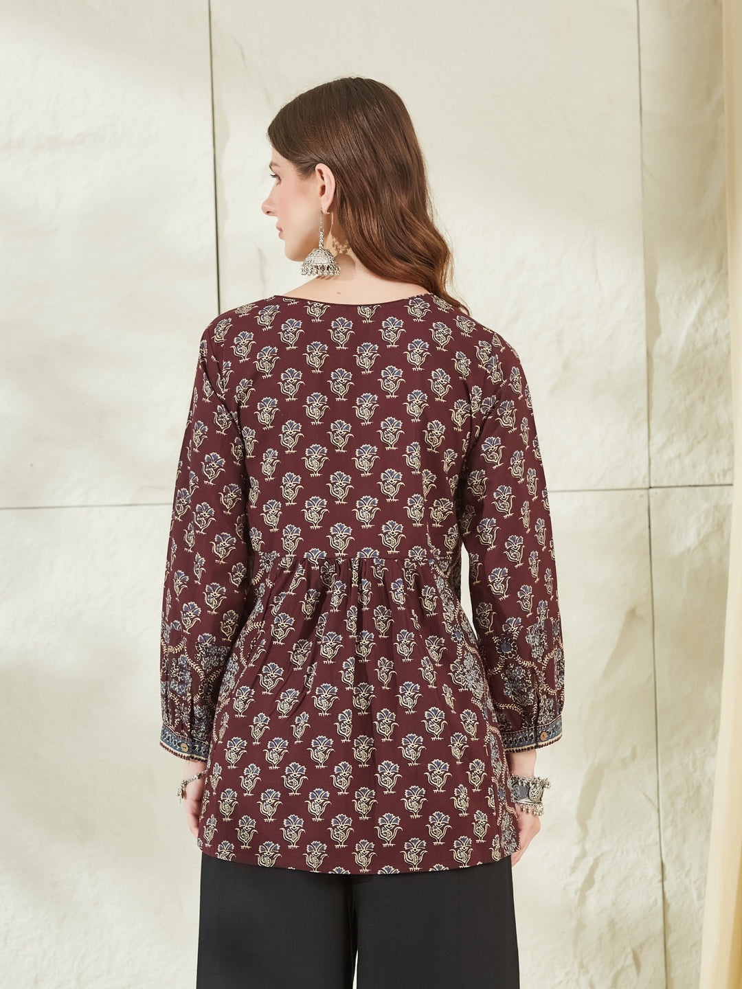 Divena Wine Color Cotton Peplum Top