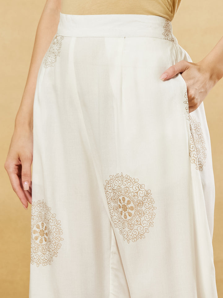 Divena White Rayon Foil Print Kurta Palazzo Sets