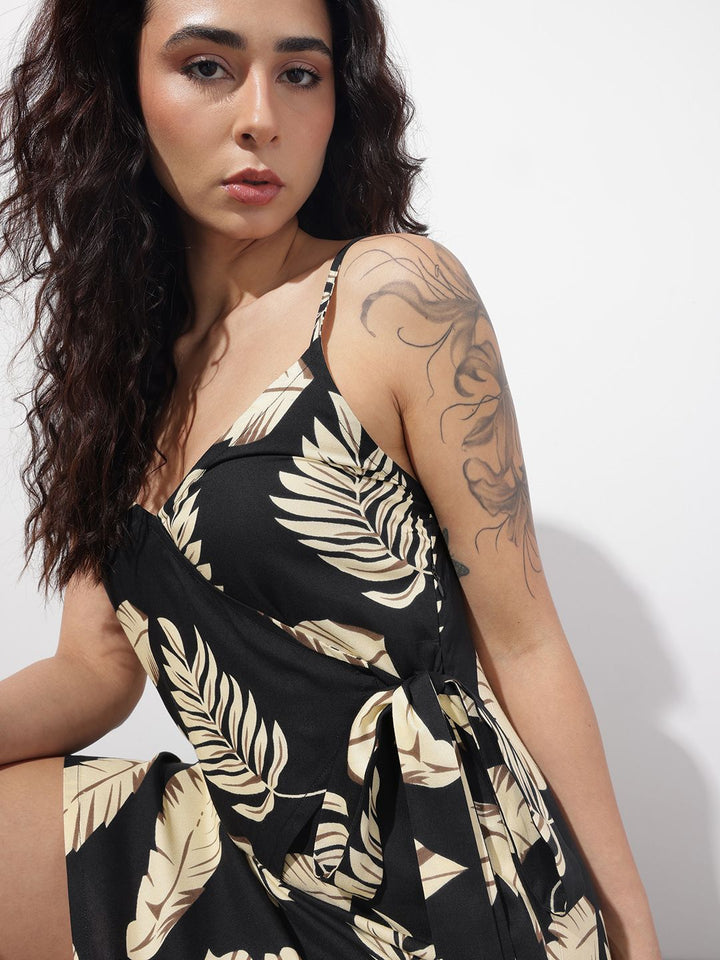 Divena Black Shoulder Strap Rayon Dress