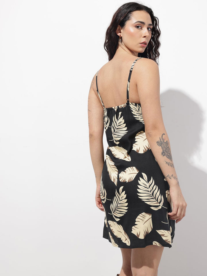 Divena Black Shoulder Strap Rayon Dress