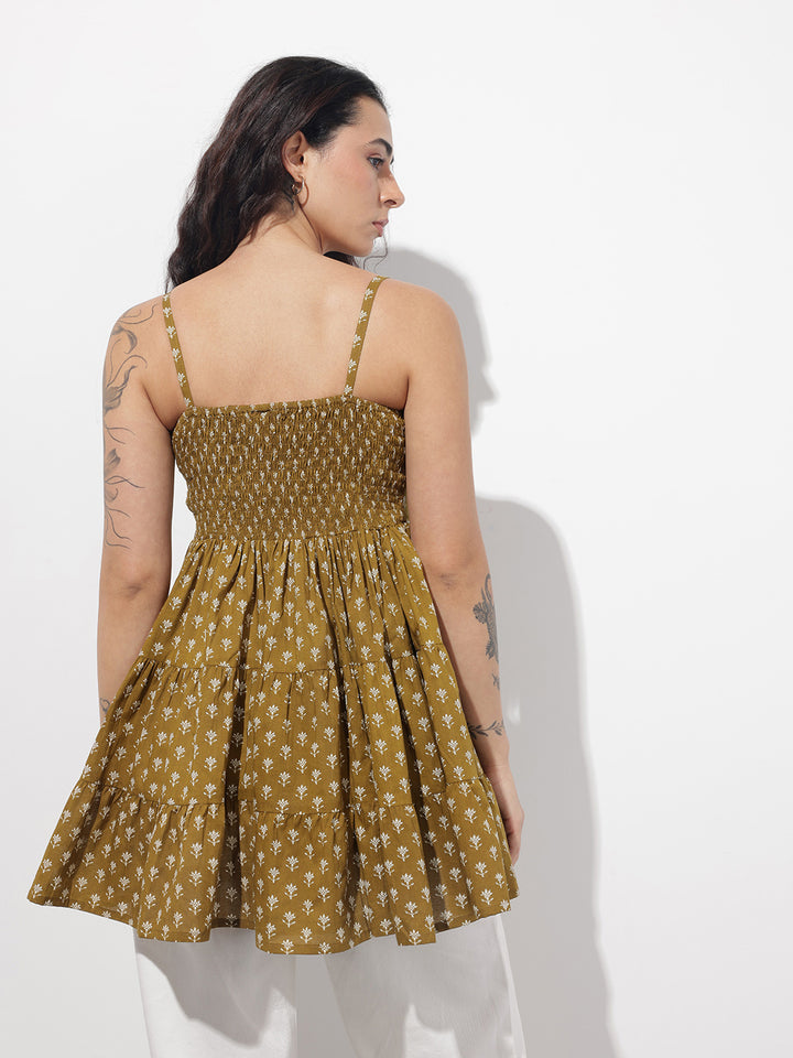 Divena Mehendi Floral Shoulder Straps Gather Tier Top