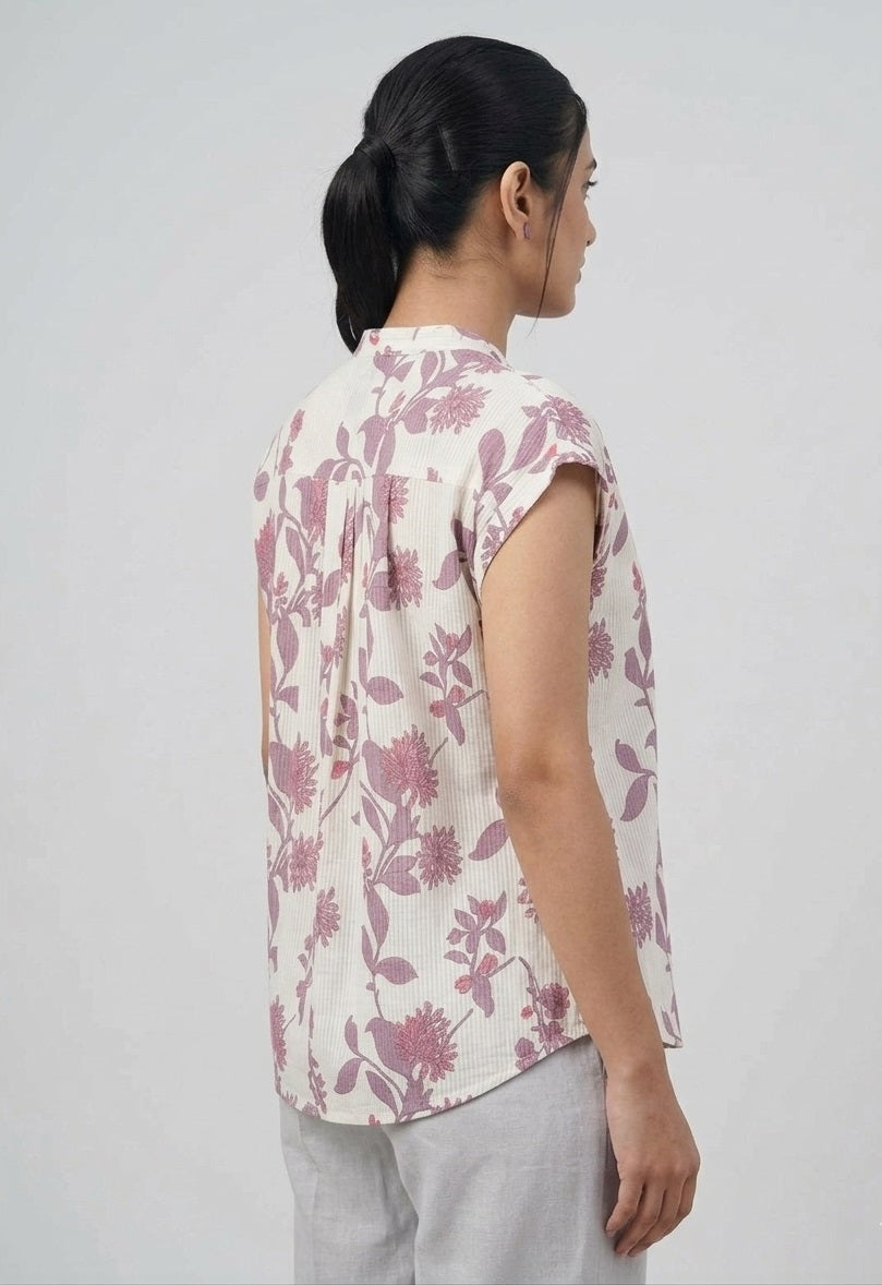 Divena White Cotton Purple Floral Top