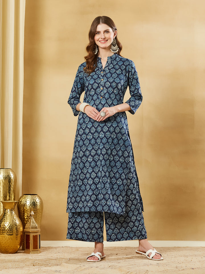 Divena Blue Cotton Kurta Palazzo sets